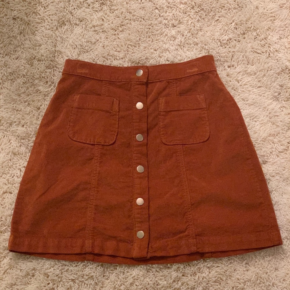 Urban outfitters mini tan button up skirt suede